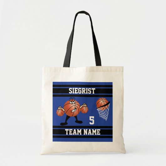 Sporty Cartoon Basketball Character | Donkerblauw Tote Bag (Voorkant)