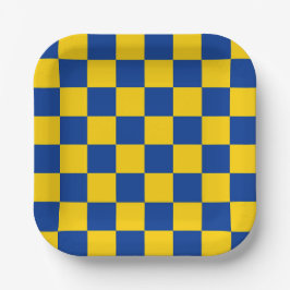 Sporty Checkerboard Blue Gold Team Colors Fun Papieren Bordje
