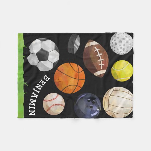Sporty Cluster Custom Name Black Fleece Deken (Voorkant (Horizontaal))
