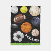 Sporty Cluster Custom Name Black Fleece Deken (Voorkant)