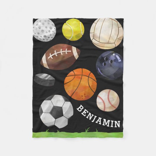 Sporty Cluster Custom Name Black Fleece Deken (Voorkant)