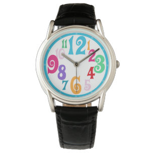 Sporty Colorful Chic Blue Trim Watch Face Numbers Horloge