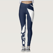Sporty Dashing Deep Blue White Check Striped Leggings (Voorkant)