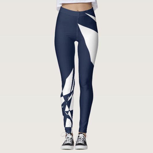 Sporty Dashing Deep Blue White Check Striped Leggings (Voorkant)