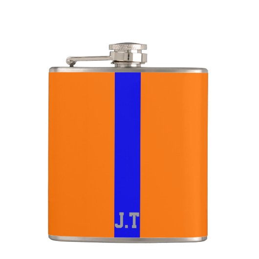 Sporty Design Oranje en Blue Monogram Heupfles (Voorkant)