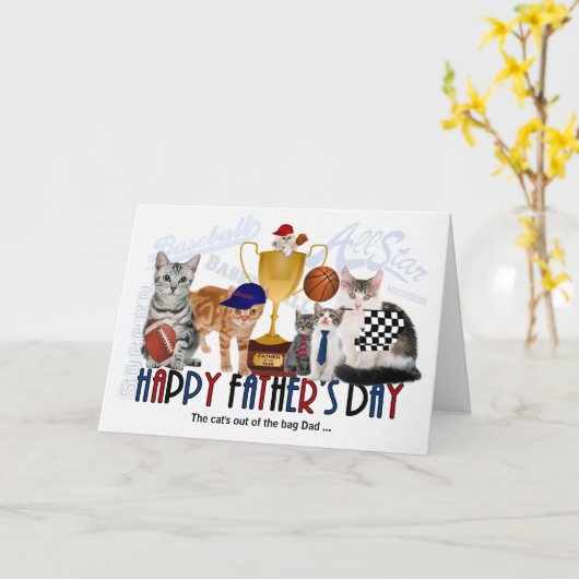 Sporty Felines voor papa op Vaderdag Kaart (Gele Bloem)
