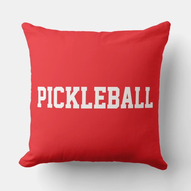 Sporty Fun White PICKLEBALL Text On Bright Red Kussen (Voorkant)