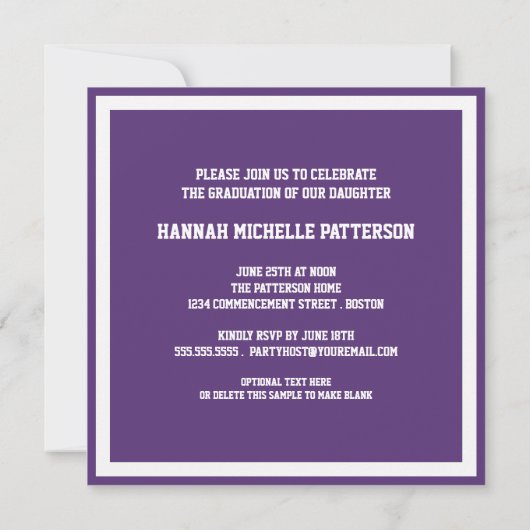 Sporty Girl Jersey Uniform Paarse Graduation Party Kaart (Achterkant)