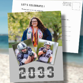 Sporty Girl Modern Bold Script 3 Foto Afstuderen Uitnodiging Briefkaart