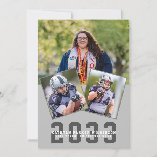 Sporty Girl Modern Bold Script 4 Foto Afstuderen Aankondiging (Voorkant)