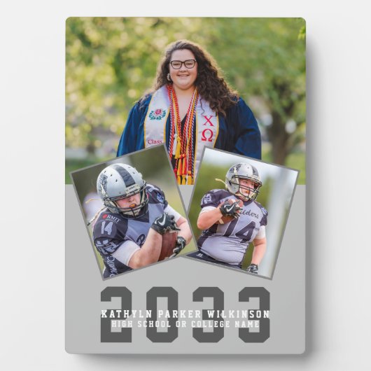 Sporty Girl Modern Bold Script Afstuderen 3 Foto Fotoplaat (voorkant)