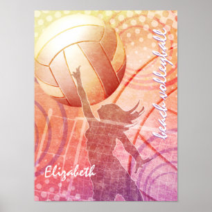Sporty Girls Sunset Beach Volleyball Poster