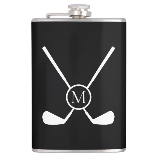 Sporty Golf Clubs Illustration White Monogram Heupfles (Voorkant)