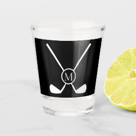Sporty Golf Clubs Illustration White Monogram Shot Glas