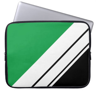 Sporty Green Black Color Block Cool White Stripes Laptop Sleeve