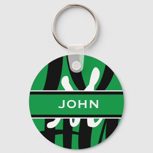 Sporty Green Black White Monogram op maat Sleutelhanger (Voorkant)
