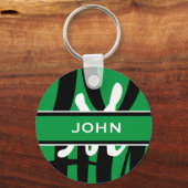 Sporty Green Black White Monogram op maat Sleutelhanger (Voorkant)