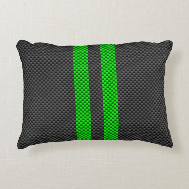 Sporty Green Carbon Style tegen racestrepen Decoratief Kussen (Voorkant)