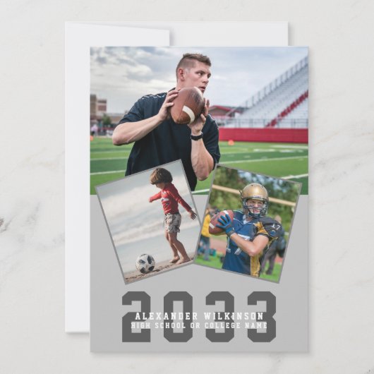 Sporty Guy Modern Bold Script 4 Foto Afstuderen Aankondiging (Voorkant)