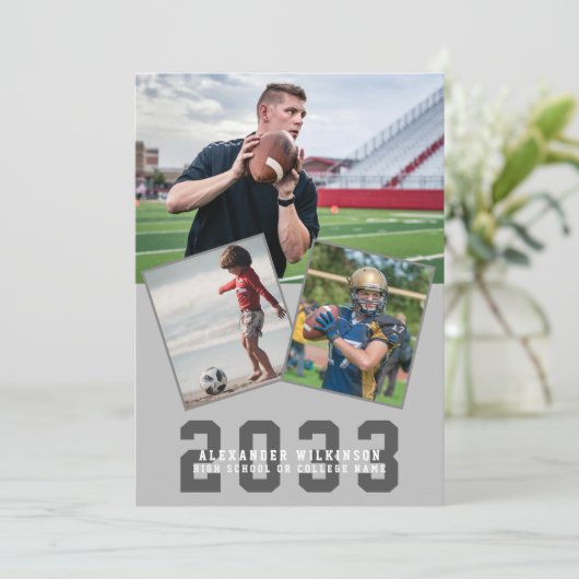 Sporty Guy Modern Bold Script 4 Foto Afstuderen Aankondiging (Staand voorkant)