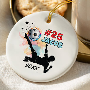 Sporty Illustrated Voetbalspeler Aandenken Keramisch Ornament