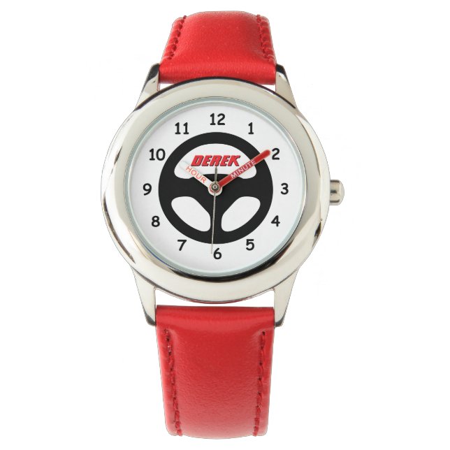 Sporty kid's watch with round car steering wheel horloge (Voorkant)