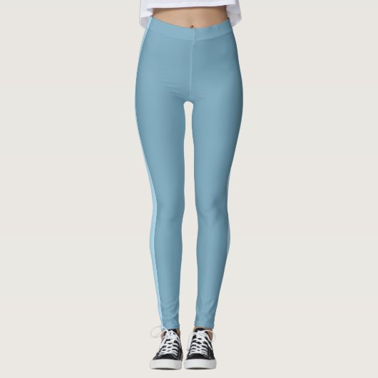 Sporty Light Blue Monochrome verticale band Leggings (Voorkant)