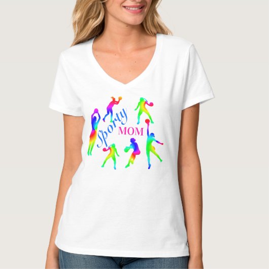 Sporty mam Rainbow Handball Figures Moederdag T-shirt (Voorkant)