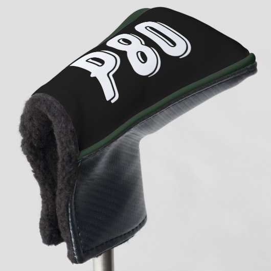 Sporty monogrammed P80 zwart Golfheadcover (3/4 voorkant)