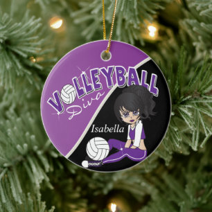 Sporty Paars Volleyball Player Diva Girl Keramisch Ornament