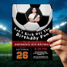 Sporty Photo Birthday Invitation For Boys | Soccer Kaart