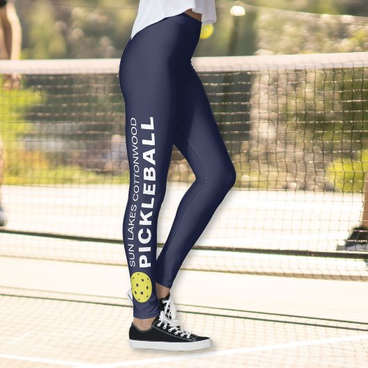 Sporty Pickleball Custom Town Team Name Navy Blue Leggings