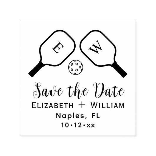 Sporty Pickleball Paddles and Ball Save the Date Zelfinktende Stempel (Design)