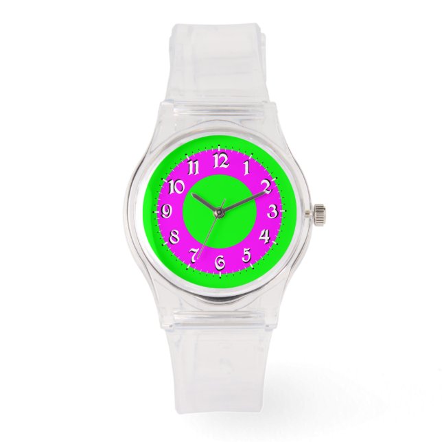 Sporty Pink en Green Analog Watch Horloge (Voorkant)