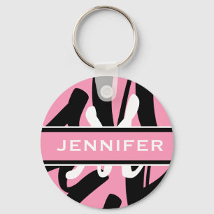 Sporty Pink White Monogram, op maat gemaakt Sleutelhanger