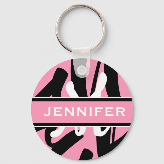 Sporty Pink White Monogram, op maat gemaakt Sleutelhanger (Voorkant)