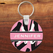 Sporty Pink White Monogram, op maat gemaakt Sleutelhanger (Voorkant)