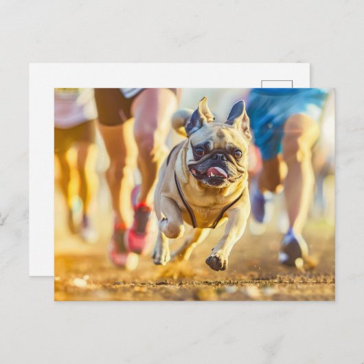 Sporty Pug Running During Exercise Briefkaart (Voorkant / Achterkant)