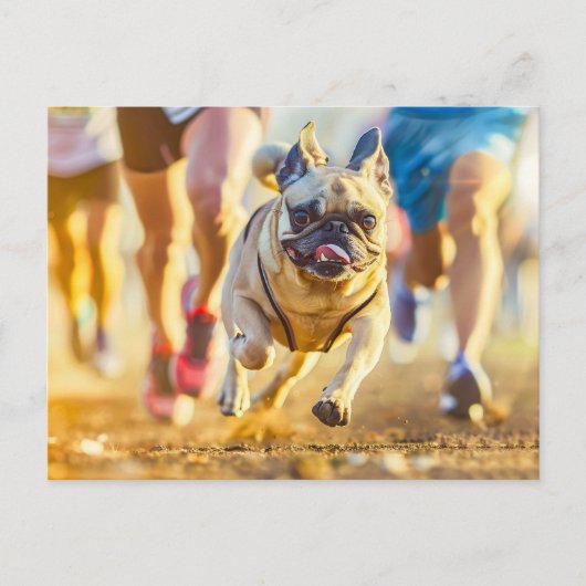 Sporty Pug Running During Exercise Briefkaart (Voorkant)