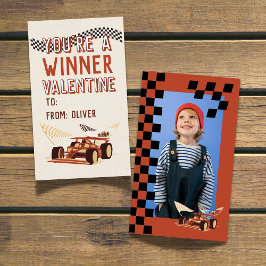 Sporty Race Car Valentine's Classroom Photo Card Notitiekaartje