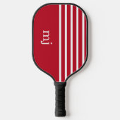 Sporty Red en White Stripes met monogram Pickleball Paddle (Voorkant)