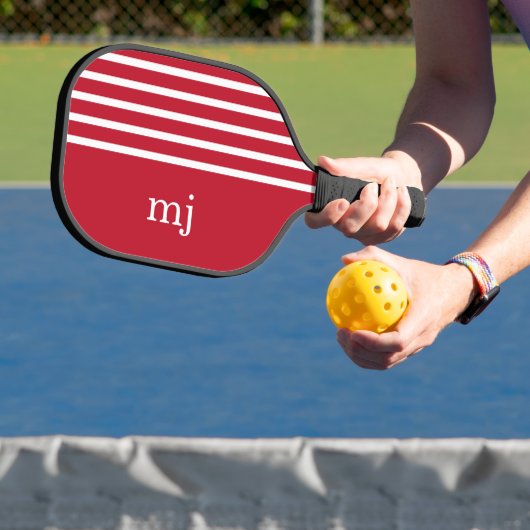Sporty Red en White Stripes met monogram Pickleball Paddle (Insitu)