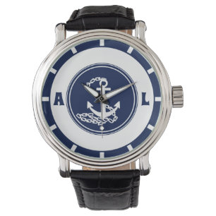 Sporty Sailor Style, Custom Initialen, Nautical Horloge