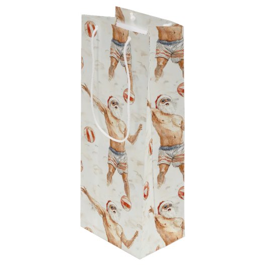 Sporty Santa - volleyball Wijn Cadeautas (Voorkant Gekanteld)