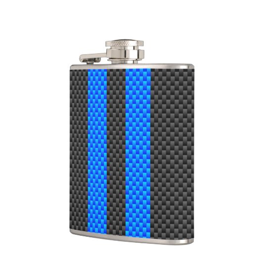 Sporty Sky Blue Carbon Style tegen racestrepen Heupfles (Links)