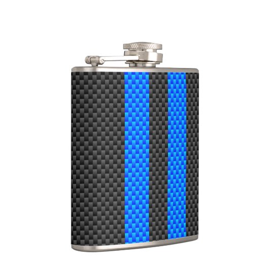 Sporty Sky Blue Carbon Style tegen racestrepen Heupfles (Rechts)