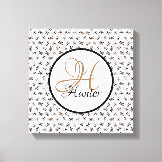 Sporty Soccer Puppies Monogramed Canvas Afdruk (Voorkant)