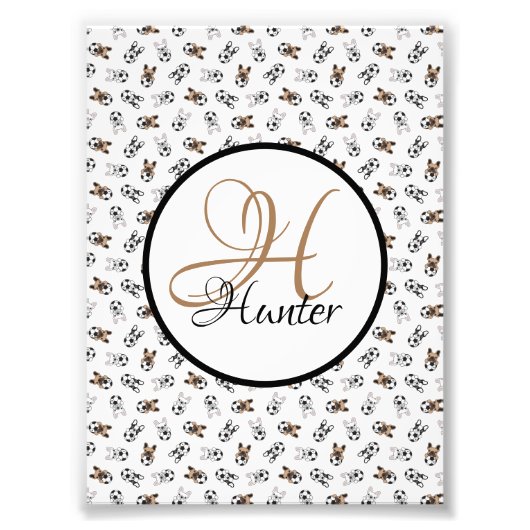 Sporty Soccer Puppies Monogramed Foto Afdruk (Voorkant)