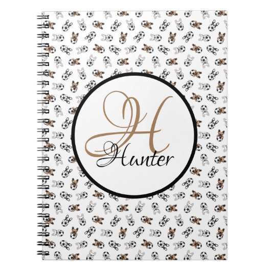 Sporty Soccer Puppies Monogramed Notitieboek (Voorkant)