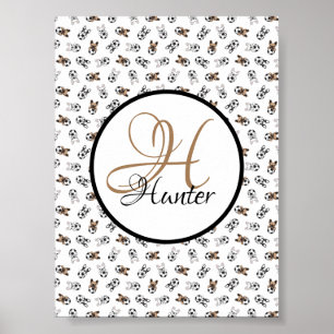 Sporty Soccer Puppies Monogramed Poster